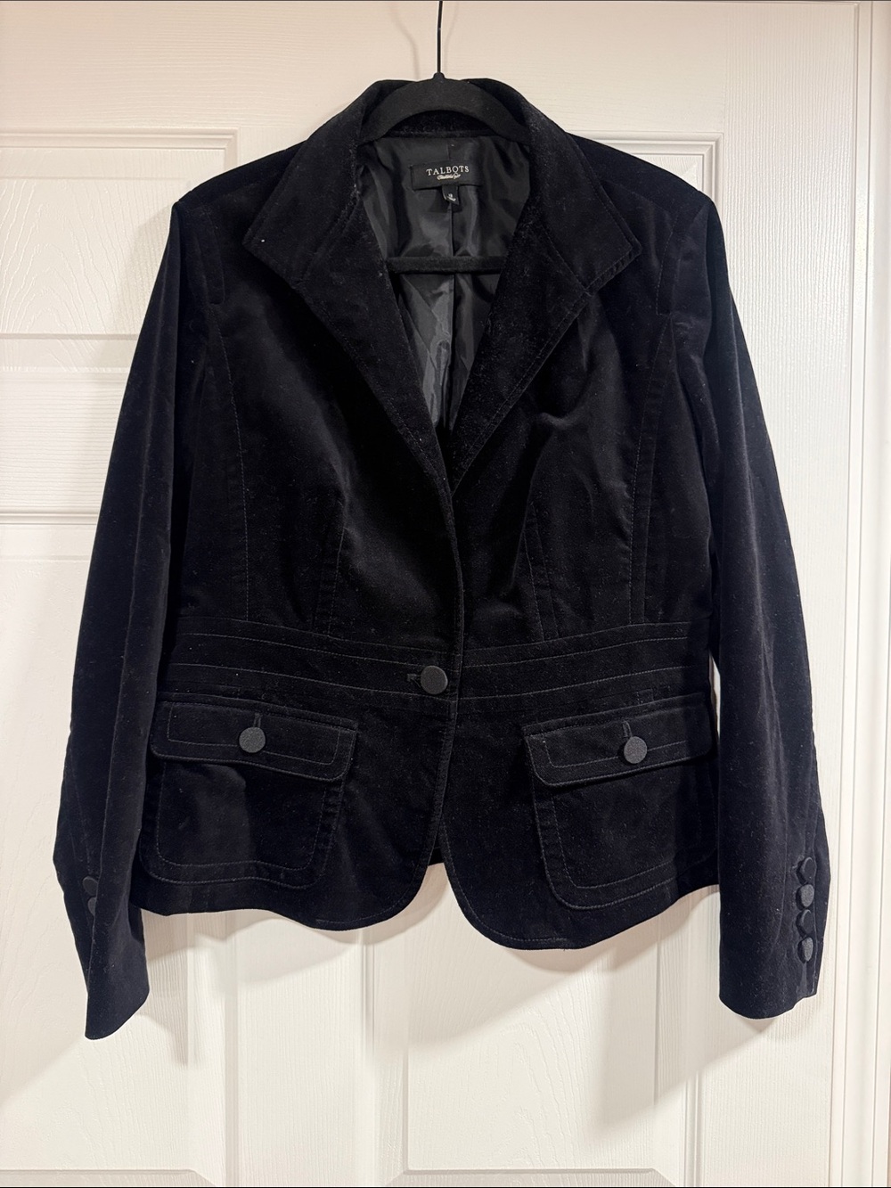 Talbots Black Velvet Notch Collar Blazer